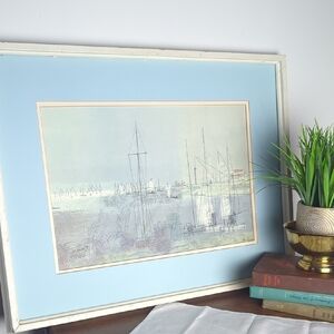 Vintage 70's Joe Jones “Setting Sail” Coastal Harbor Art Printed In Holland